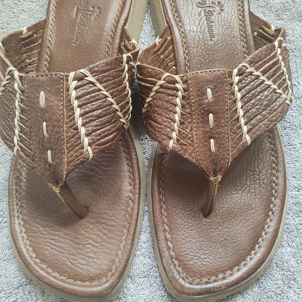 Tommy Bahama Men's Brown Leather Sandal Size 12, Vacation Casual (Tiny Flaw)
